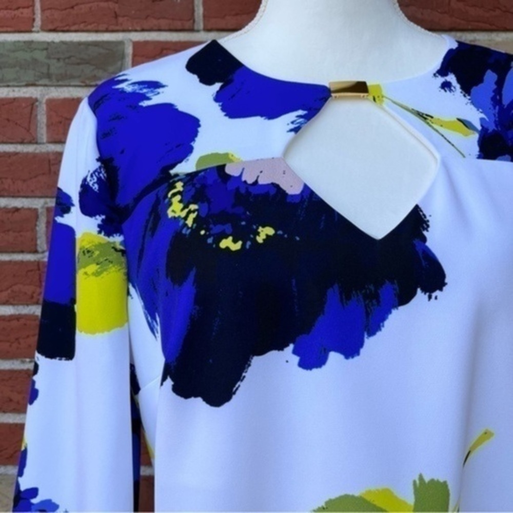 Trina Turk Embellished Keyhole White Yellow Multicolor Floral Dress 👗